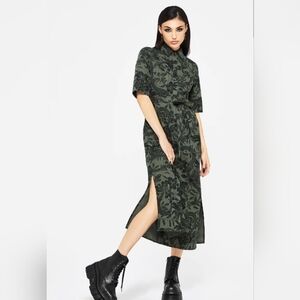 NEW Disturbia Bashe Cotton Midaxi Shirt Dress Women's Size 12 Green Missing Belt
